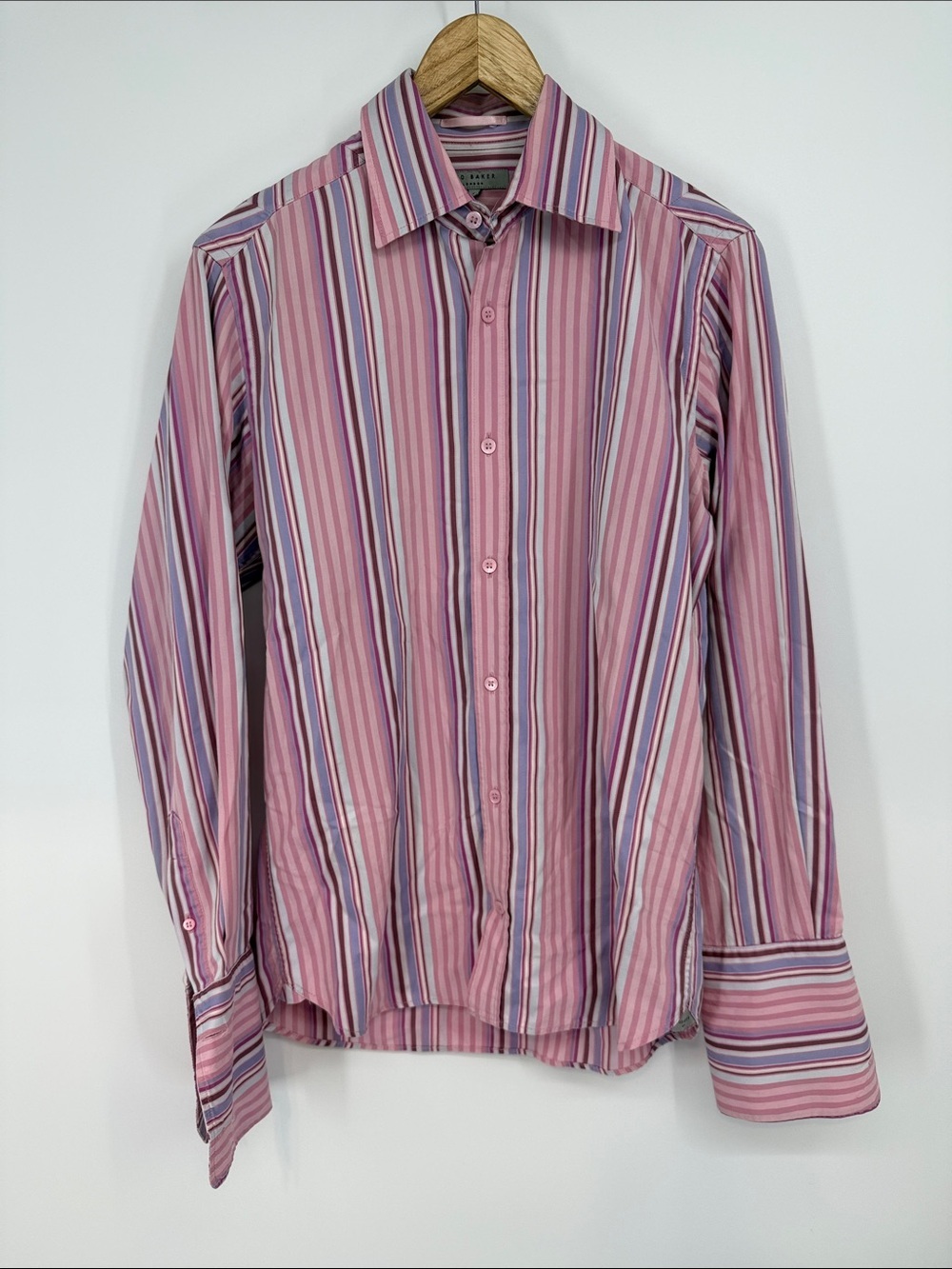 Ted Baker Pink and Blue Multi-Stripe Dress Shirt Men's